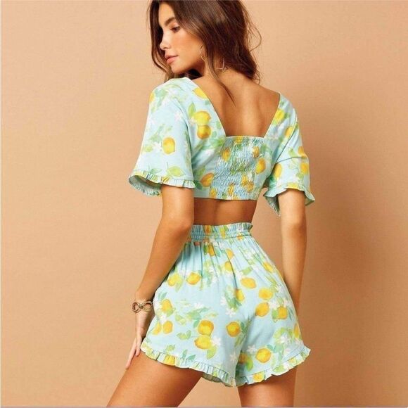 Beach bunny lemon print tie front top - Picture 2 of 4